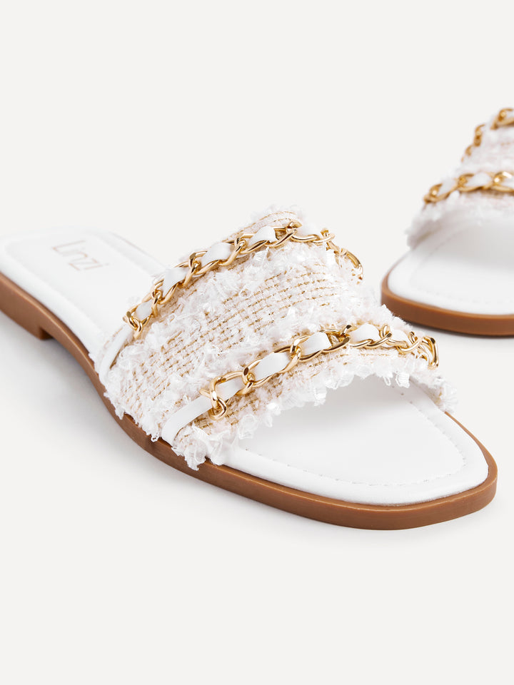Lola White Faux Leather Frayed Detail Sandals