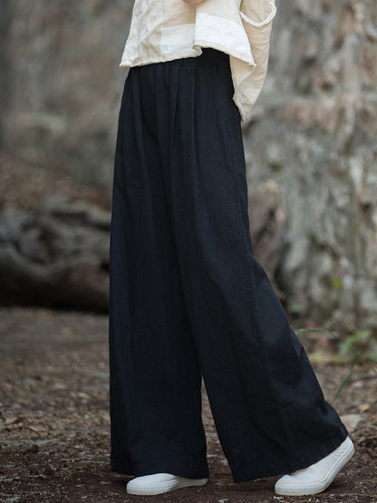 26 Autumn Cotton and Linen Women's Clothing Retro Art Style Ramie Sand Washed Casual Wide-Leg Pants Women's Versatile Linen Wide-Leg Pants