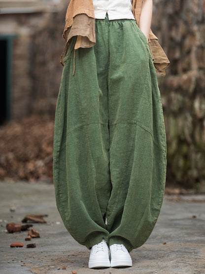 26 Autumn Cotton and Linen Women's New Fashion Ramie Sand-Washed Vintage Loose Lantern Pants for Meditation and Tai Chi Long Pants