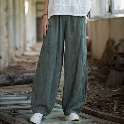 26 Autumn Ramie Tie-Dye Vintage Long Pants Cotton Linen Women's New Style Artistic Versatile Casual Pants Unique Travel Lantern Pants