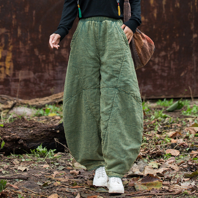 26 Autumn Cotton and Linen Women's New Fashion Ramie Sand-Washed Vintage Loose Lantern Pants for Meditation and Tai Chi Long Pants