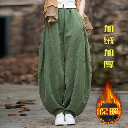 26 Autumn Cotton and Linen Women's New Fashion Ramie Sand-Washed Vintage Loose Lantern Pants for Meditation and Tai Chi Long Pants