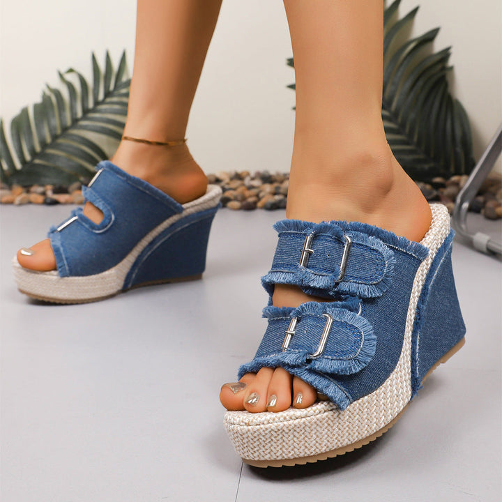 Capri Denim Wedge Sandals