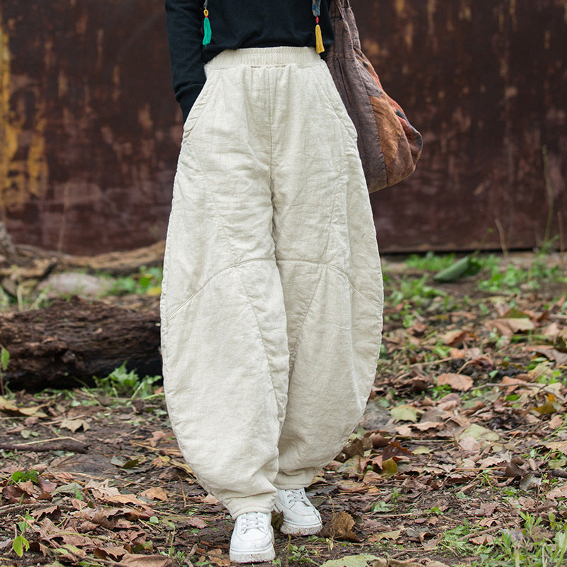 26 Autumn Cotton and Linen Women's New Fashion Ramie Sand-Washed Vintage Loose Lantern Pants for Meditation and Tai Chi Long Pants