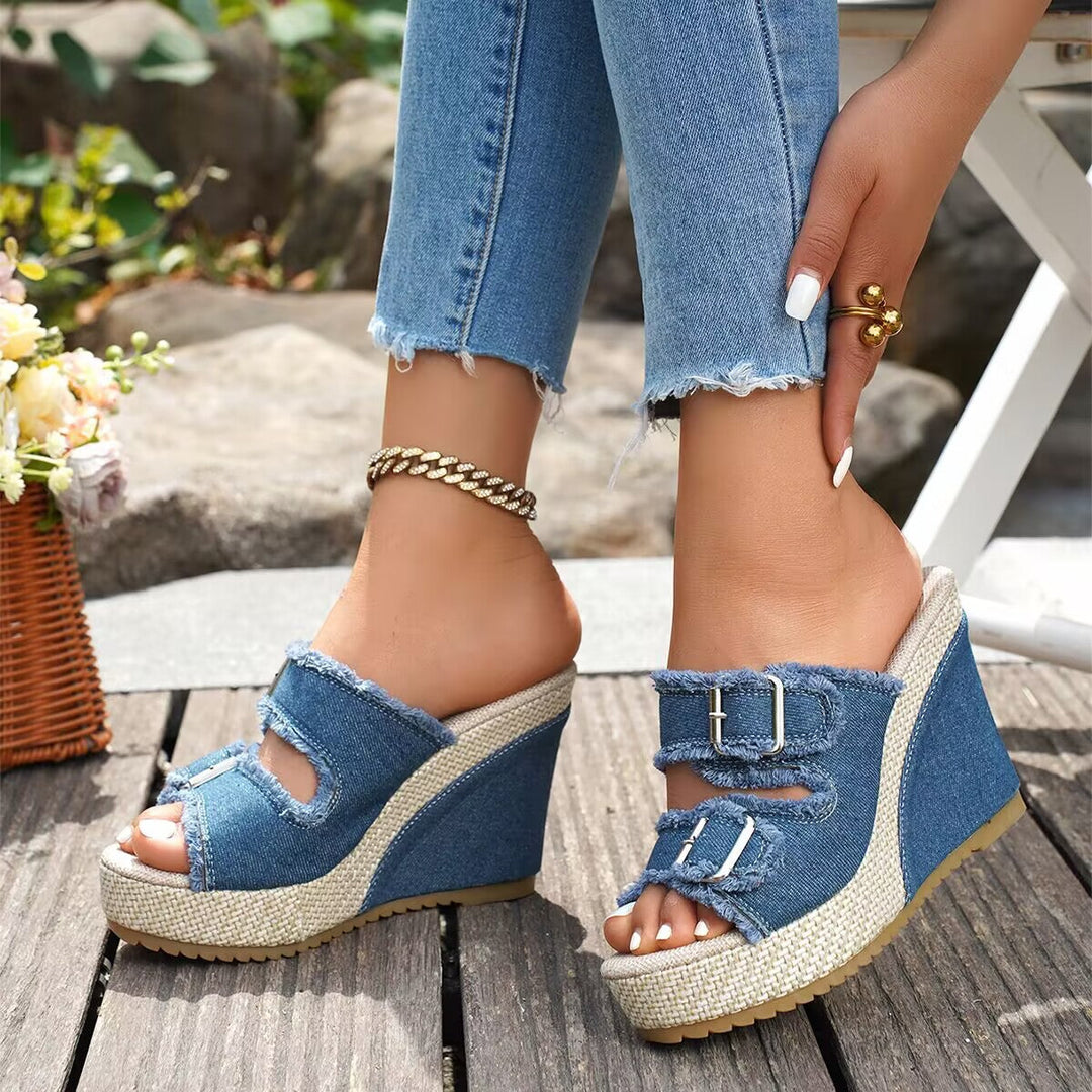 Capri Denim Wedge Sandals