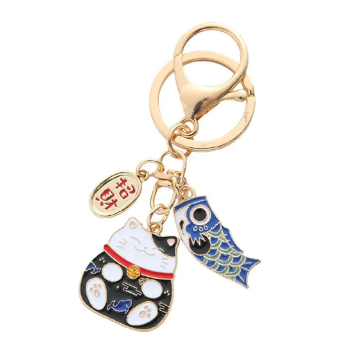 Lucky Cat & Koi Charm Keychain