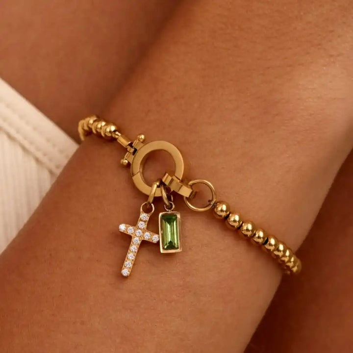 The Personalised Birthstone Cross Bracelet