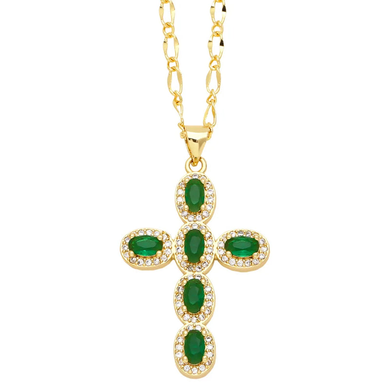 Colorful Zircon Cross Necklace
