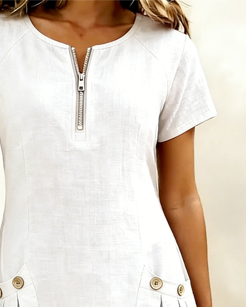 Elara Cotton Dress with Zip Pocket