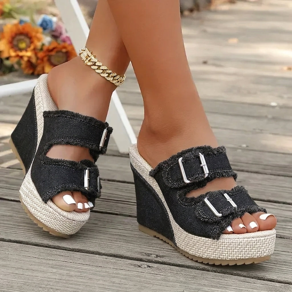 Capri Denim Wedge Sandals
