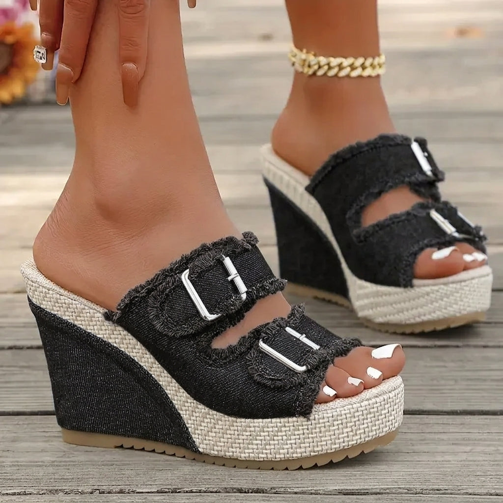 Capri Denim Wedge Sandals