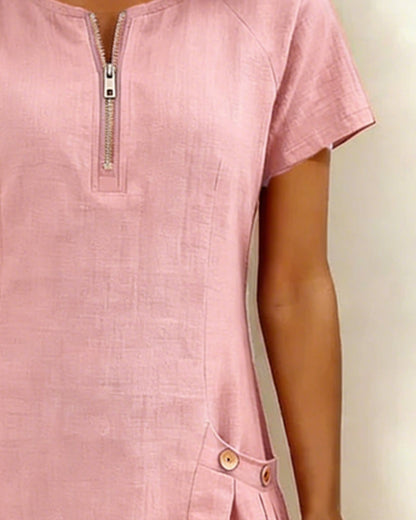 Elara Cotton Dress with Zip Pocket
