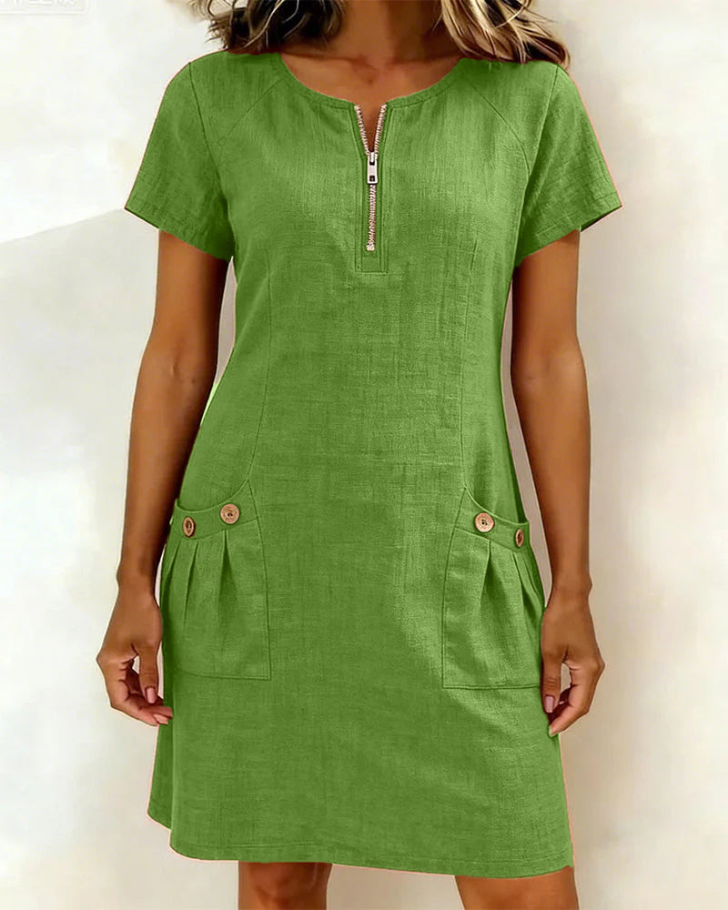 Elara Cotton Dress with Zip Pocket