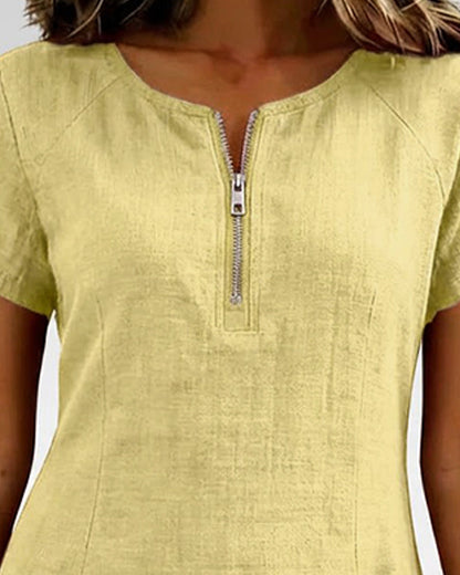 Elara Cotton Dress with Zip Pocket