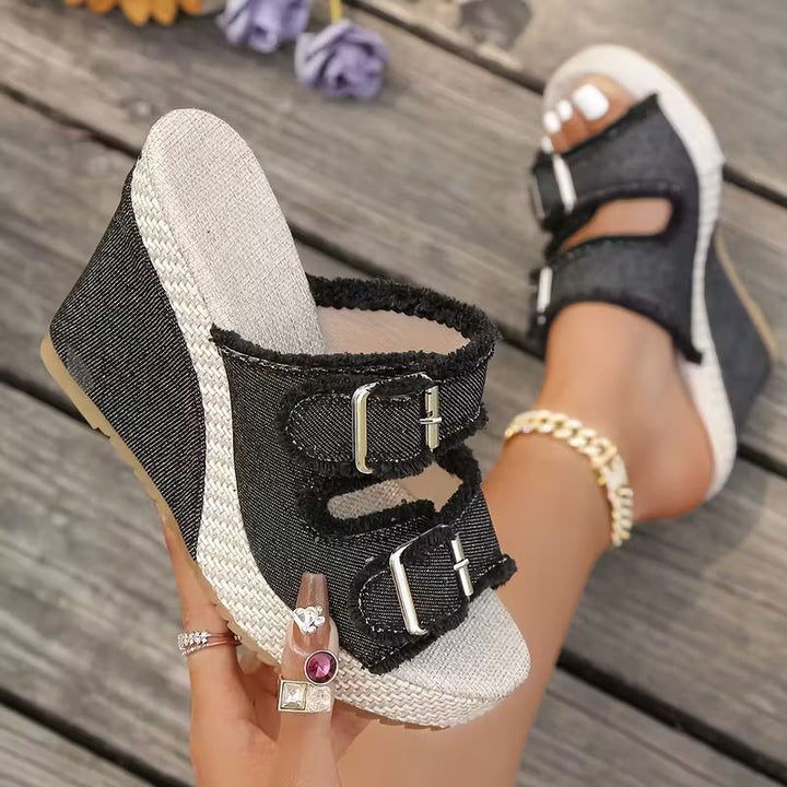 Capri Denim Wedge Sandals