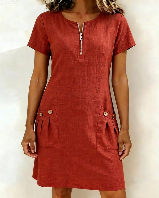 Elara Cotton Dress with Zip Pocket