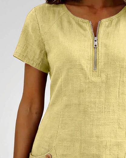 Elara Cotton Dress with Zip Pocket