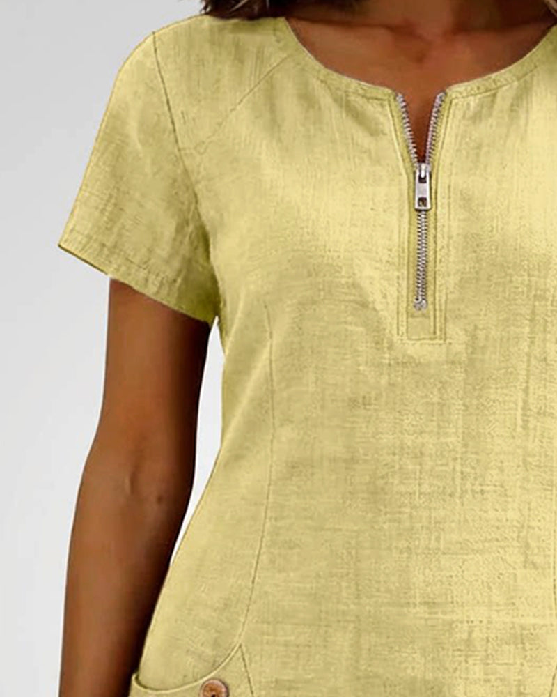 Elara Cotton Dress with Zip Pocket
